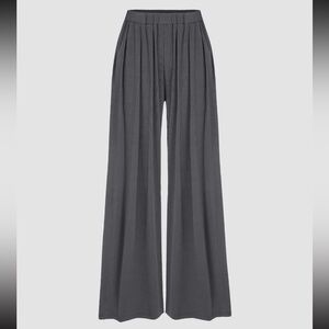 Cider Gray Wide Leg Pants with High-Rise Waist